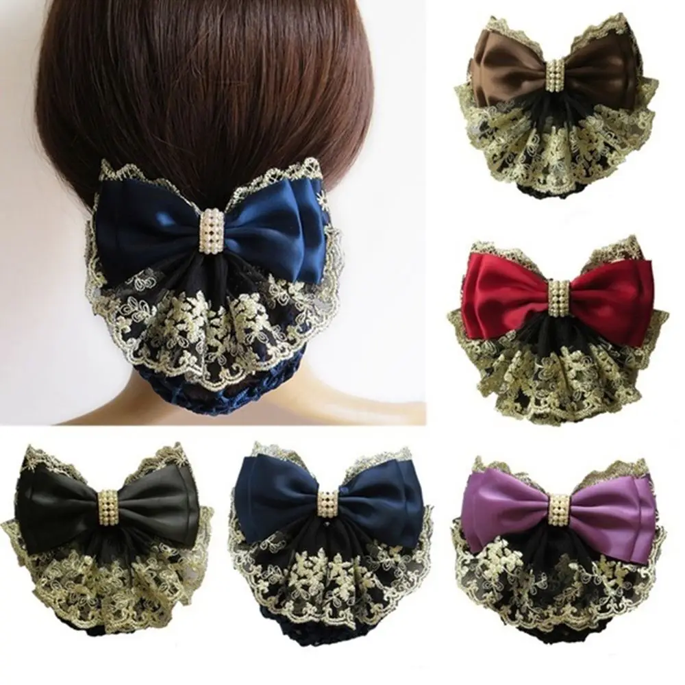 Fashion Ladies Flight Attendant Hair Accessories Professional Lady Floral Lace Lace Bow Bow Hair Net Hairgrips Hair Clip koi leaping new fashion scarf for ladies horse printing scarf shawl decorative headscarf variety professional shawl hot sale