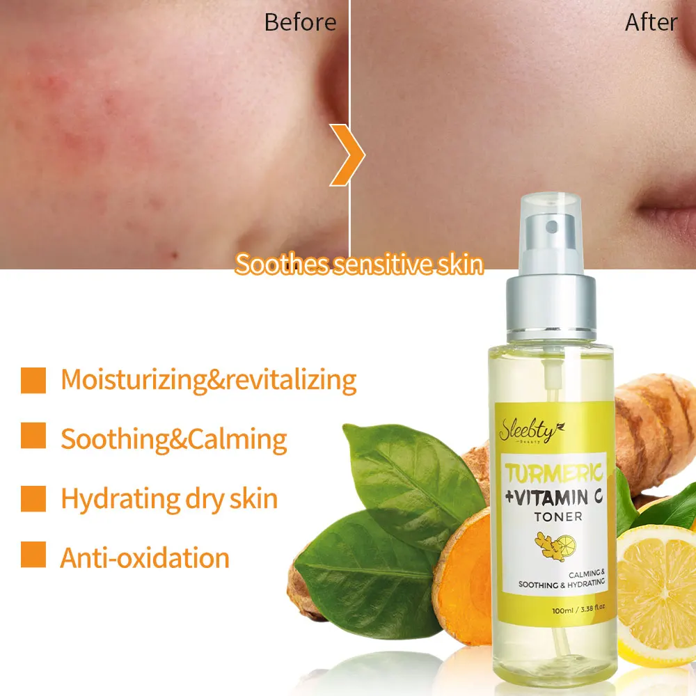 Sleebty Turmeric Vitamin C Toner Whitening Facial Toner Brightening Moisturizing Tumeric Face Mist Spray Shrink Pores Skin Care