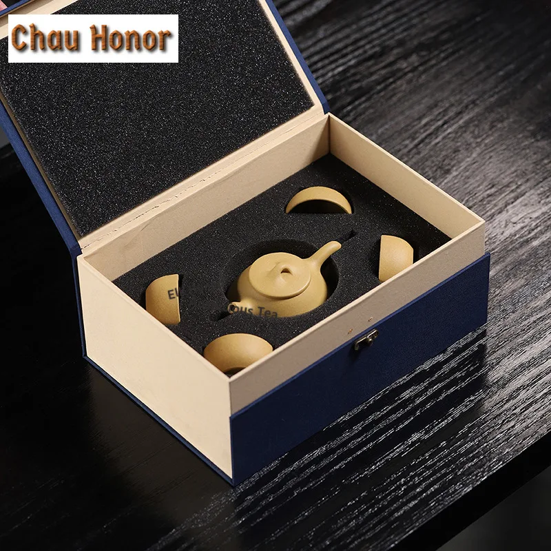 Yixing Purple Sand Ziye Stone Scoop Tea Set Complete Set Creative Tea Ceremony Set Teapot and Tea Cup Set Tableware Ornaments