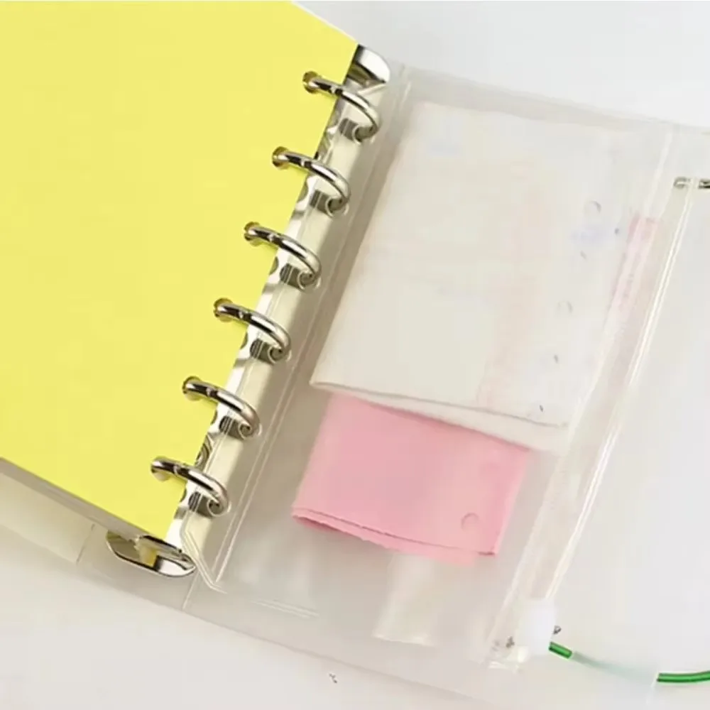 Binder Pockets 5Pcs A5 A6 A7 Binder Zipper Folders for 6 Ring Notebook Divider Page Waterproof PVC Leaf Document Filing