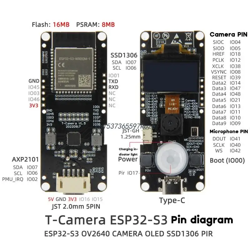 P82A T-Camera-S3 ESP32-S3   WiFi  ȣȯ  0.96 ġ OLED ȭ OV2640 ī޶ TF 