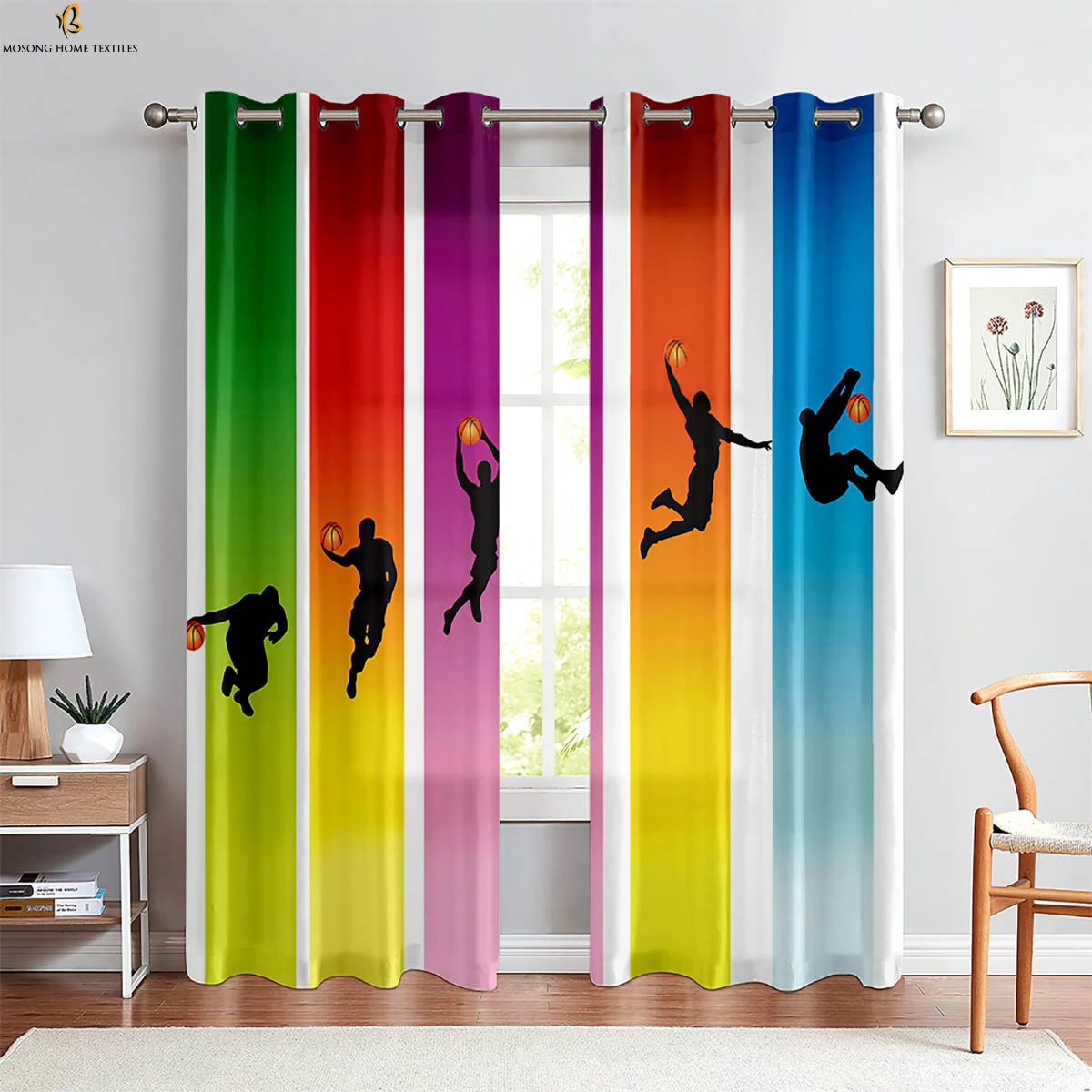 Flame Basketball Sports 3D Printed Curtains Bedroom Living Room Kitchen Decorative Curtains Home Decor 2 Pieces 4