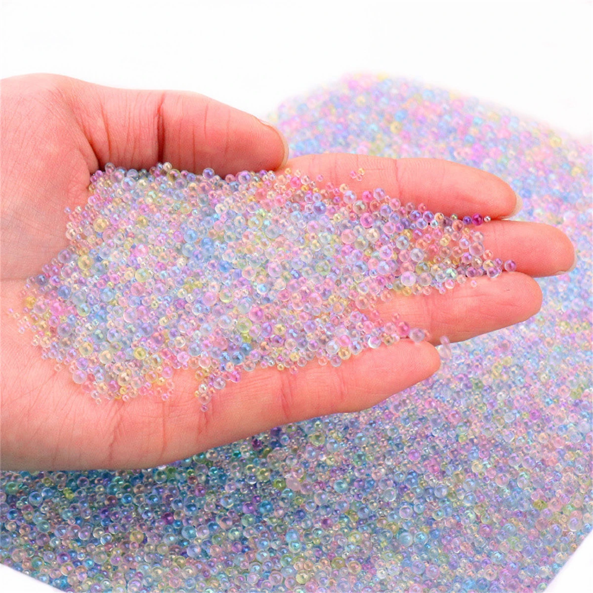 혼합 오로라 미니 유리 구슬 네일 아트, 귀여운 매력, 송진 3D 인어 라운드 캐비아 네일 장식, DIY 라인스톤 부품