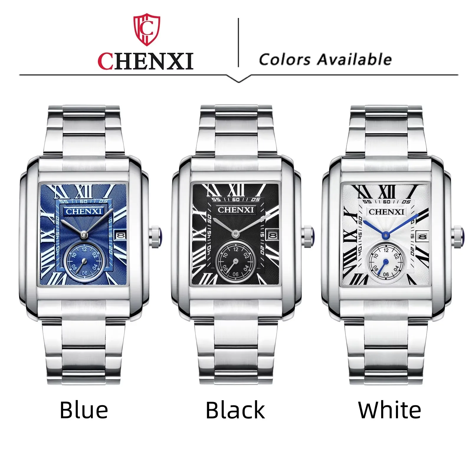 CHENXI 8216 Quartz Watches Fashion Simple Business Simple Silvery Stainless Steel Strap Wristwatches for Men 4