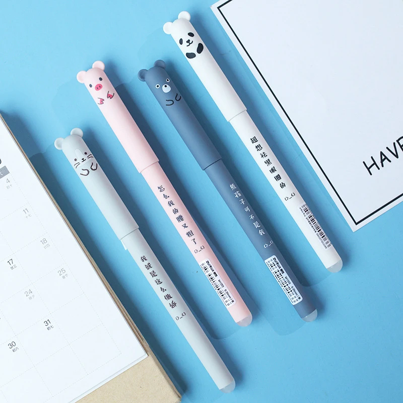 Gel Pens Kawaii Erasable Gel Pen Set Cartoon Animals Cute Cat Erasable Pen Refill Rod Washable Handle Grip School Stationery