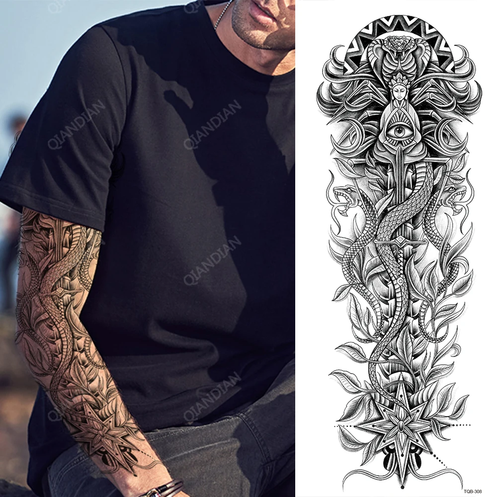 48 stks/partij Groothandel Volledige Arm Waterdichte Tijdelijke Tattoo Dier  Tijger Wolf Maori Man Bloem Sexy Body Mouw Been Totem Sticker - AliExpress, image size:1000x1000