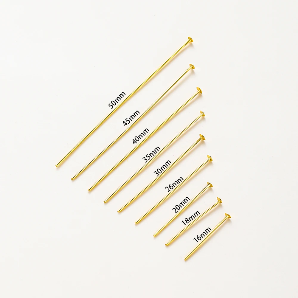 100 Stücke 16-50mm 14/18 Karat Reales Gold Messing Auge Flachkopf Pins Nadel Kugelkopf Pins Anhänger Anschlüsse Für Schmuck Machen Erkenntnisse – Detail 7