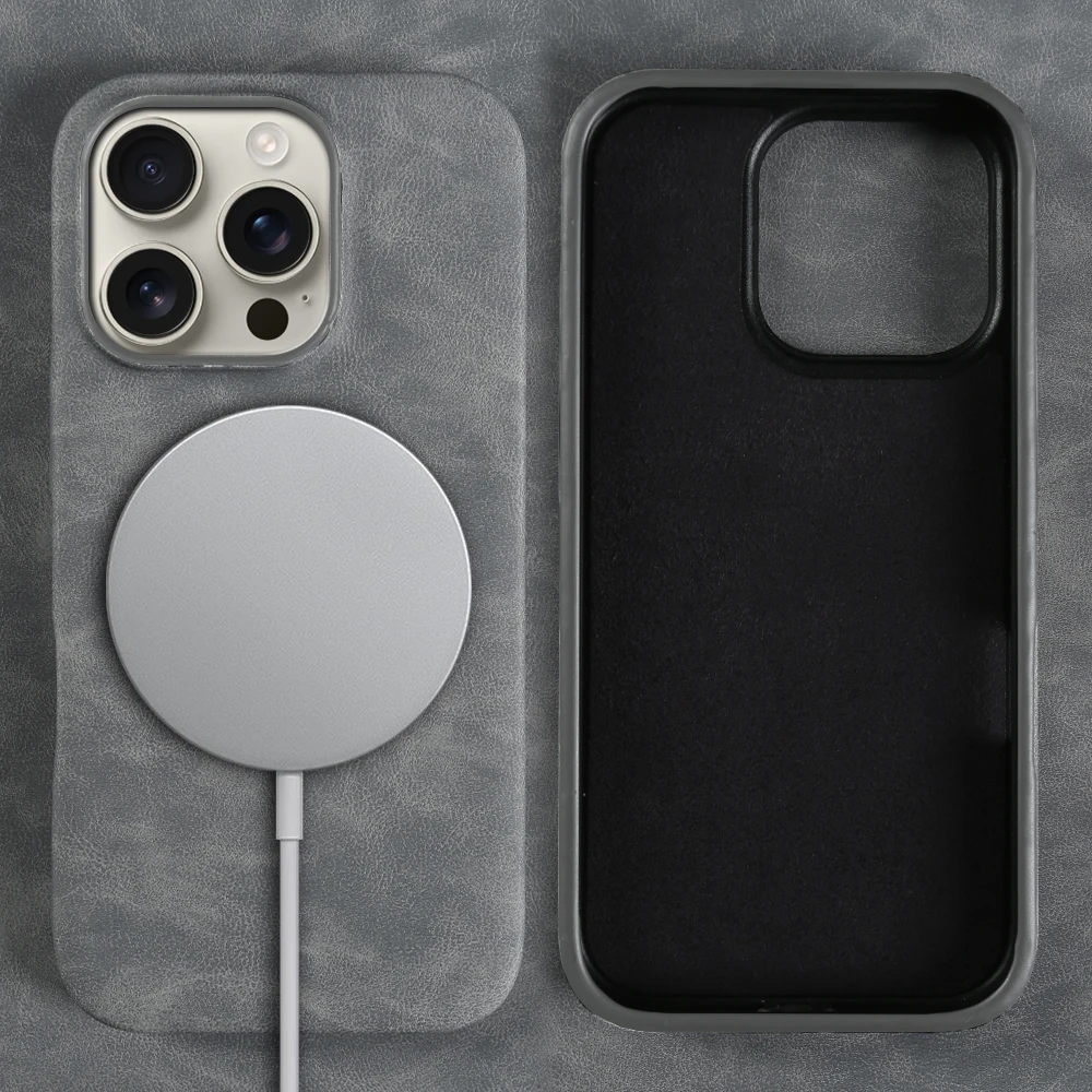 Elegant Retro Leather Magnetic Phone Case with Wireless Charging Capability