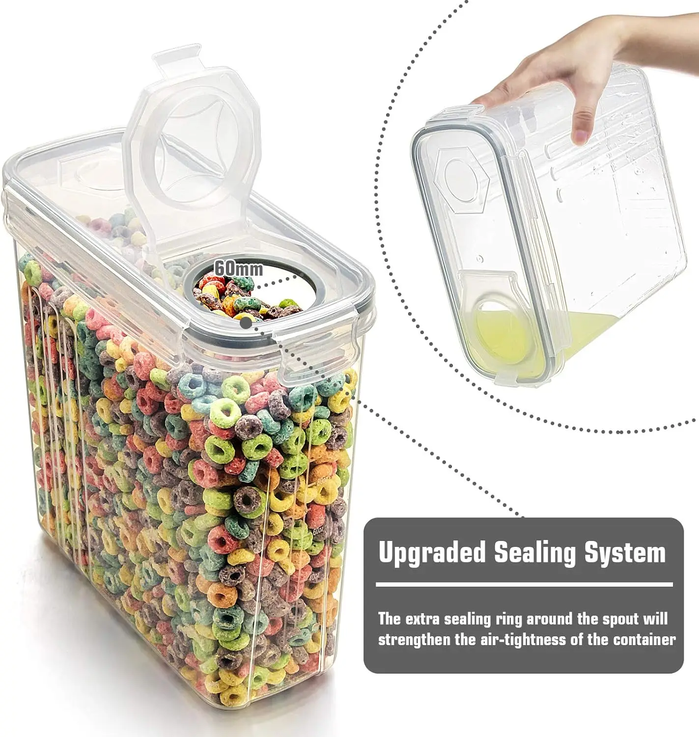 Cereal Storage Containers Set, Large BPA Free Plastic Airtight Food Storage Containers 4L /135.3oz for Cereal, Flour, Sugar, 6 P