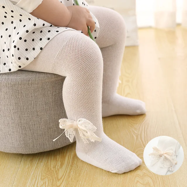 Baby Tights Infant Girl Newborn Kids Pantyhose Lace Bow Flower Hosiery Kids Stockings Summer Spring Autumn Mesh Tights Toddler White Bow