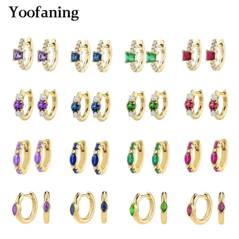 925 sterling silver ear needle color water drop zircon hoop gold earrings for women geometric ear buckles fashion party jewelry