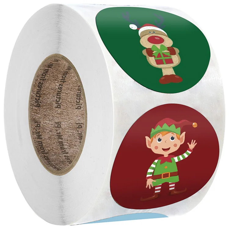 

500 pcs/roll of 8 Christmas Snowman Tree Penguin Holiday Gift Envelope Slip Sticker Labels
