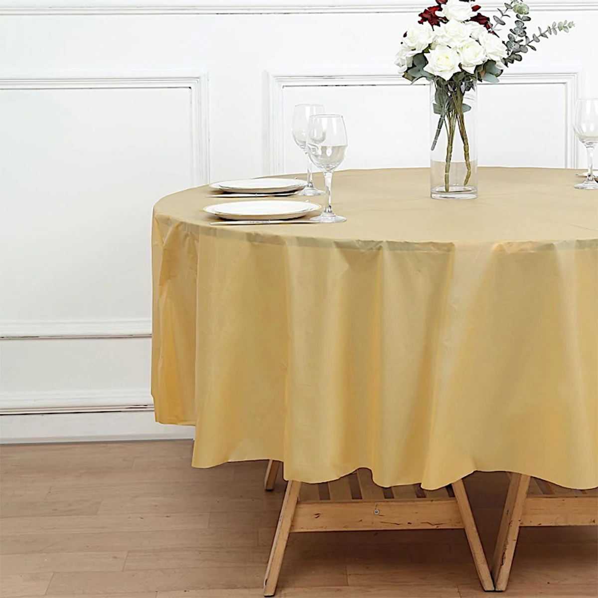 Round Tablecloth table cloth White Plastic No Stitch Fabric for Christmas Birthday Wedding Party Hotel Decoration