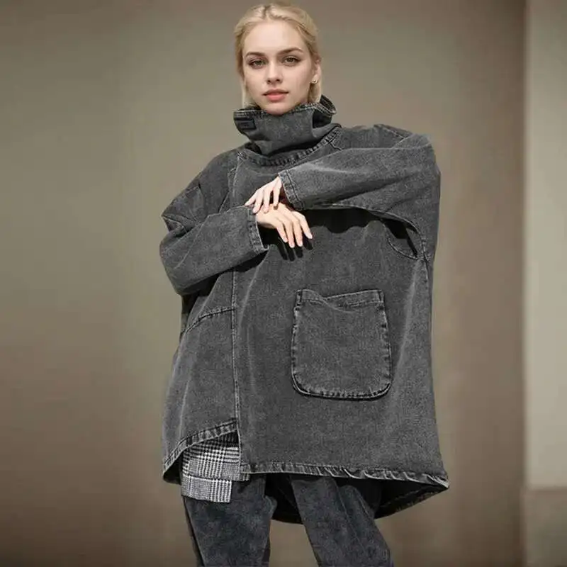 MUKTANK × ARDENCODE Unisex Loose Washed Denim Short Cut Coat