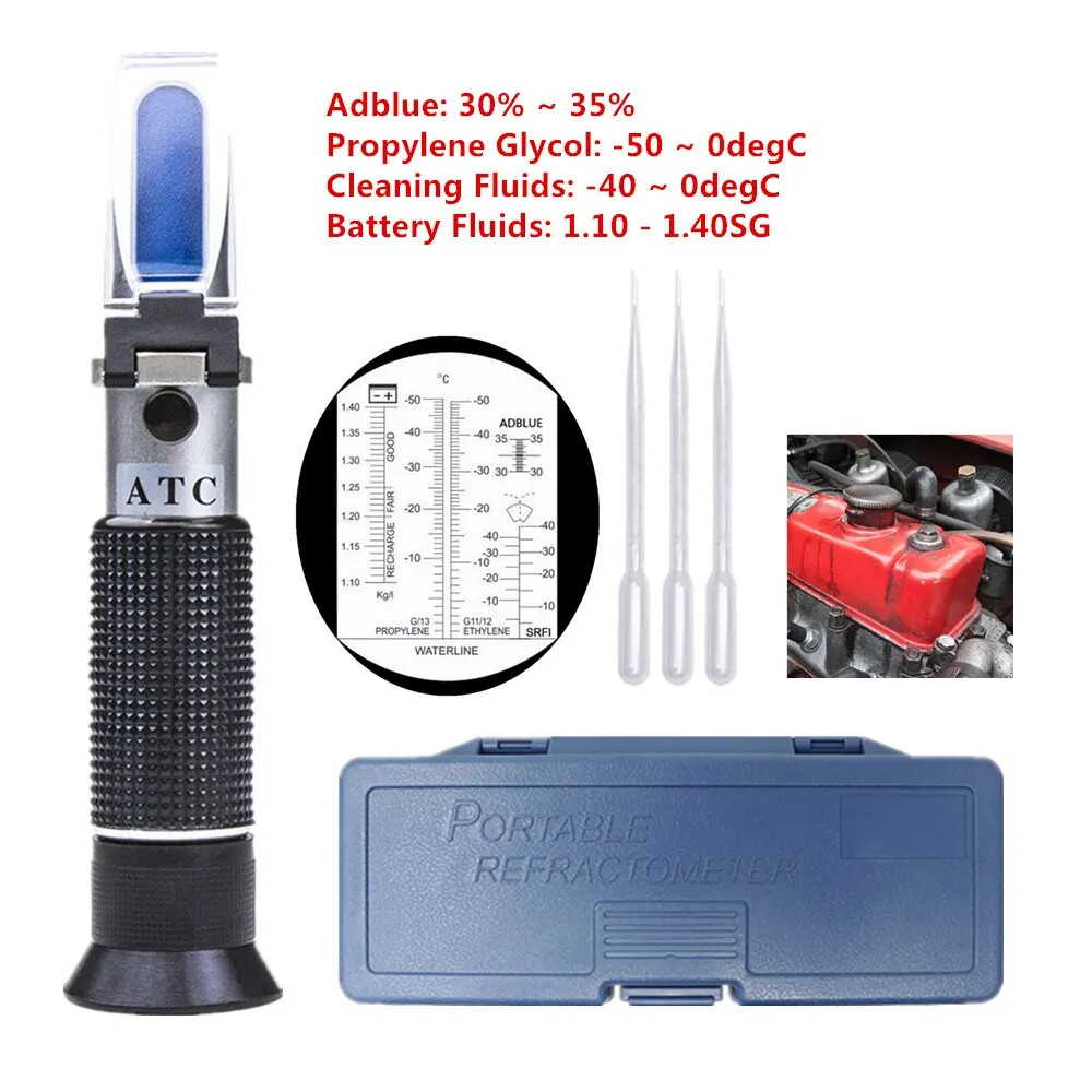 Antifreeze Refractometer ATC Refractometro Antifreeze Freezing Point Coolant Tester Adblue Concentration Ethylene Glycol Car Battery