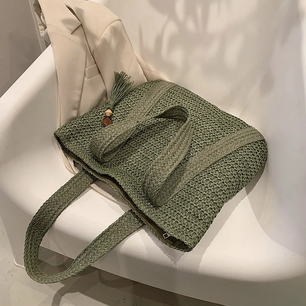 Woven Handbag Summer Tote with Tassel Pendant for Women