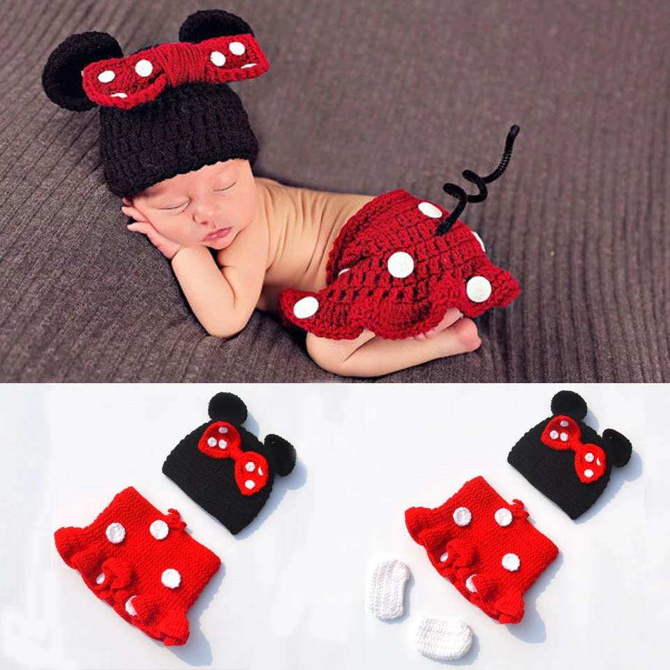 Baby Girl 0-3M Shooting Photography Props Photo Accessories Newborn Handmade New Minnie Clothes 3 Pieces Costume Outfit 2022 baby girl photo shoot props for newborn knitted hat pants clothes costume new boys photography outfit shotting 3pcs set overalls