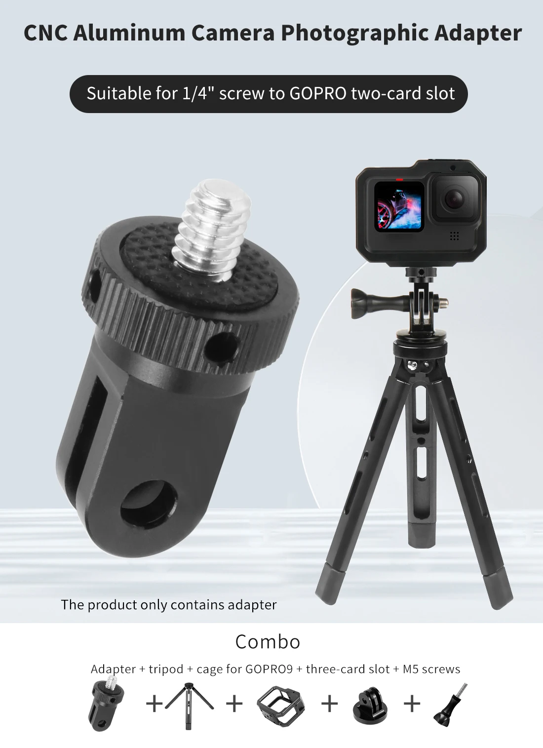 New Stainless Steel 1/4 Screw Mini Tripod Mount Adapter for GoPro Hero 13 insta3