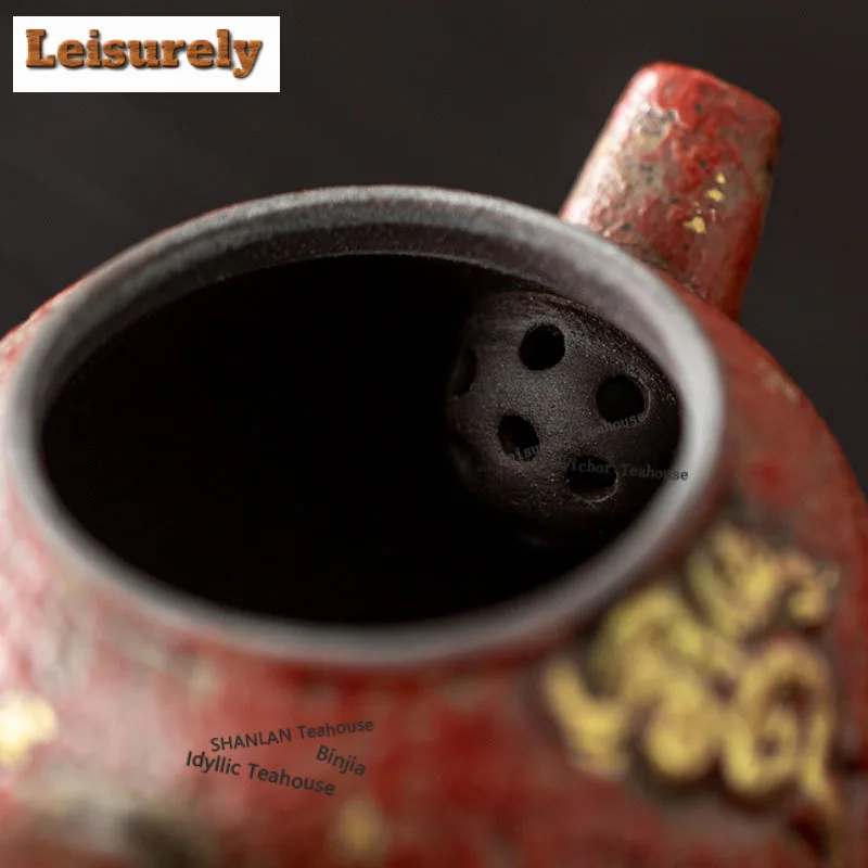 160ML Gold Sprinkled Cloud Mountain Red Teapot Handmade Tea Infuser Pot Tea Brewing Kettle With Ball Hole Tea Services Ornaments