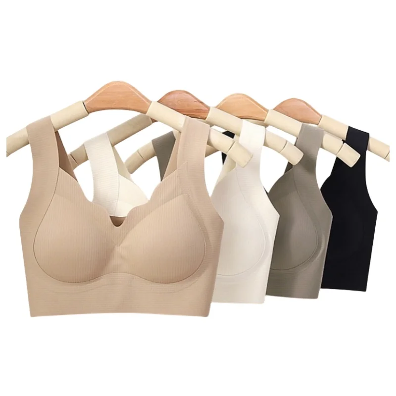 Push-Up Bras For Women Seamless Brassiere Non-wire V-Neck Underwear Removable Pads Solid Color Wide Straps Sexy Lingerie M-XXL 5