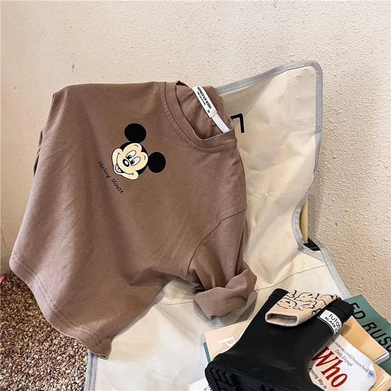 Kids T Shirt Cartoon Mickey Children's Long Sleeved T-shirt Spring Autumn Fashion Baby Base Shirt Tops Crewneck Loose Kids Blouse Clothes