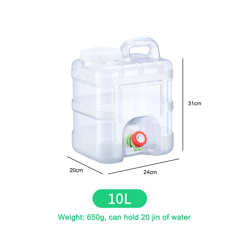 10L 투명 물통(수도꼭지 포함) 야외 하이킹 캠핑 가정용 비상 물 저장 용기