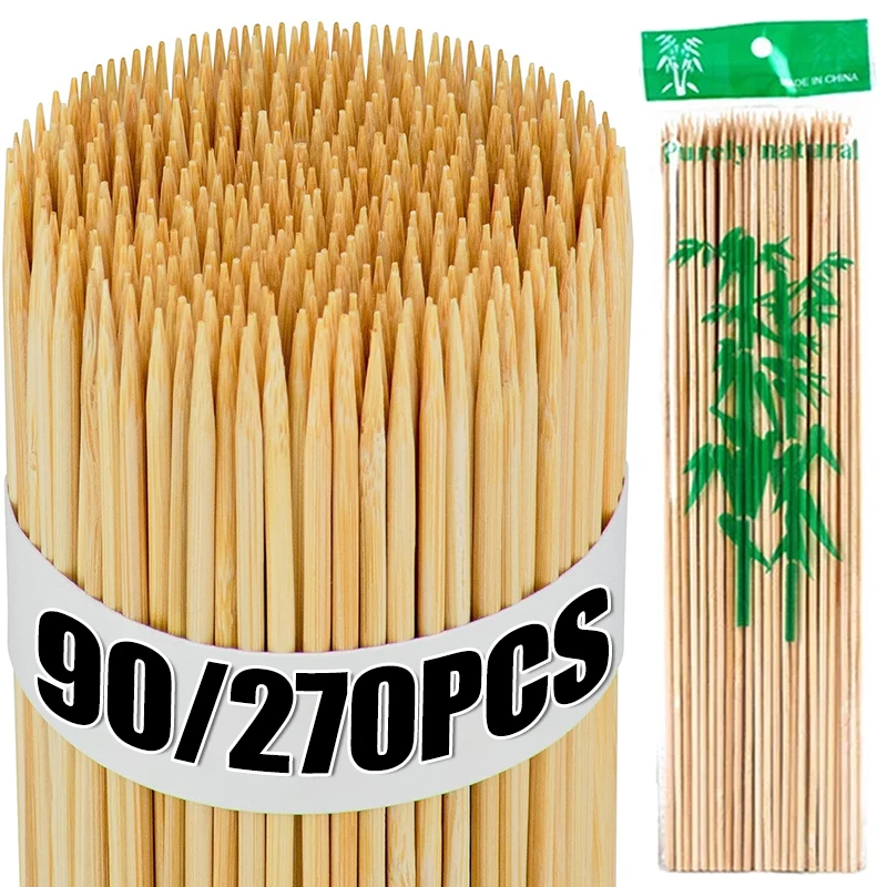 Natural Bamboo BBQ Skewers Disposable Bamboo Wooden Sticks Meat Fruit Tool Kitchen Barbecue Party Grill Camping 15/20/25/30cm