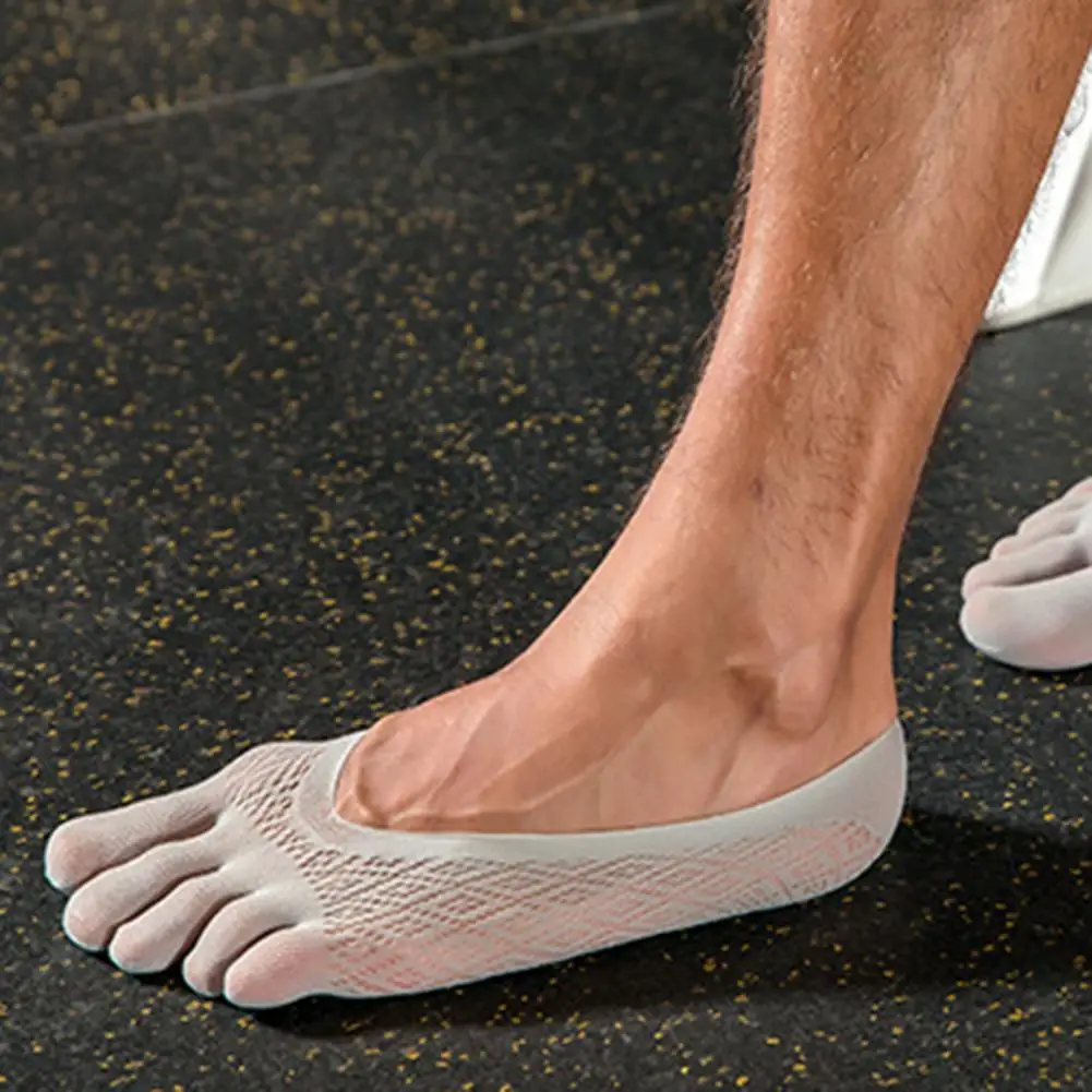 1 Pair Men Toe Socks Soft Elastic Five Finger Socks Breathable Athletic Running Anti-slip Invisible Low Cut Yoga