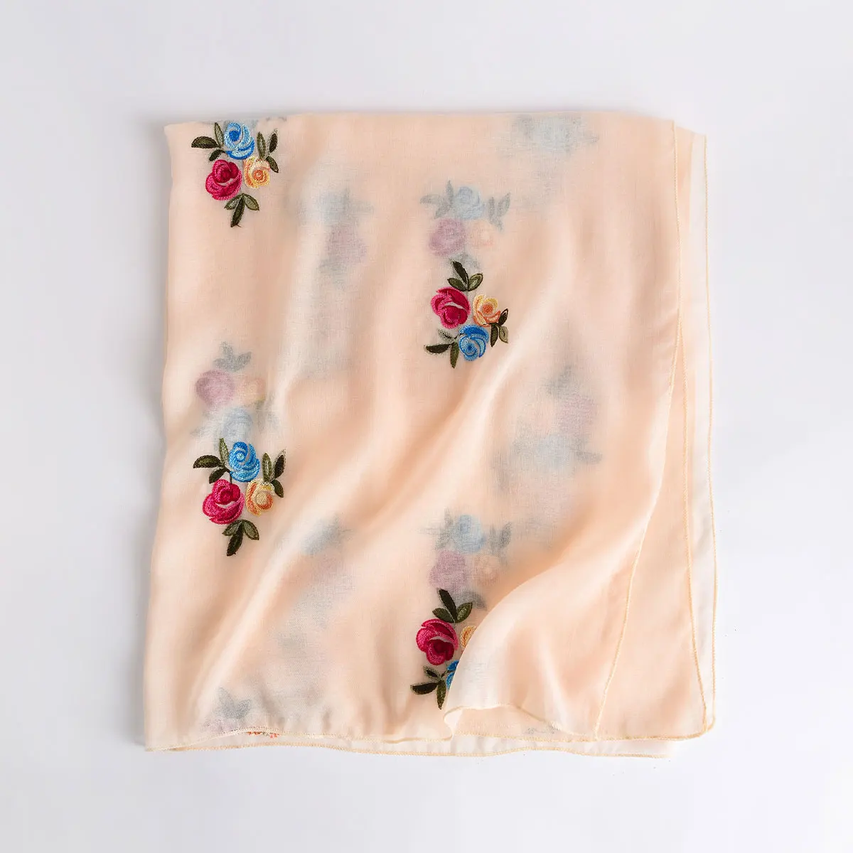 Latest Fashion Embroidery Floral Long Scarf Hijab Woman Shawl Summer Solid Color Wraps For Ladies Stole Headband 2025