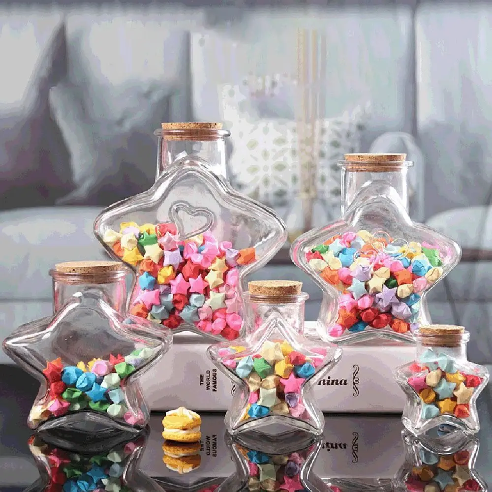 Clear Stars Shape Origami Stars Glass Bottle Creative Wishing Bottle Mini DIY Craft Glass Jars Pentagram Storage diy glass jars