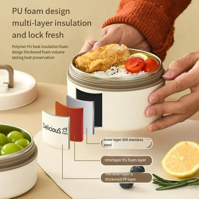 Thermal Lunch Box 1pcs Portable Stainless Steel Thermal Lunch Box Set of Adult for Hot Food Bag Neutral