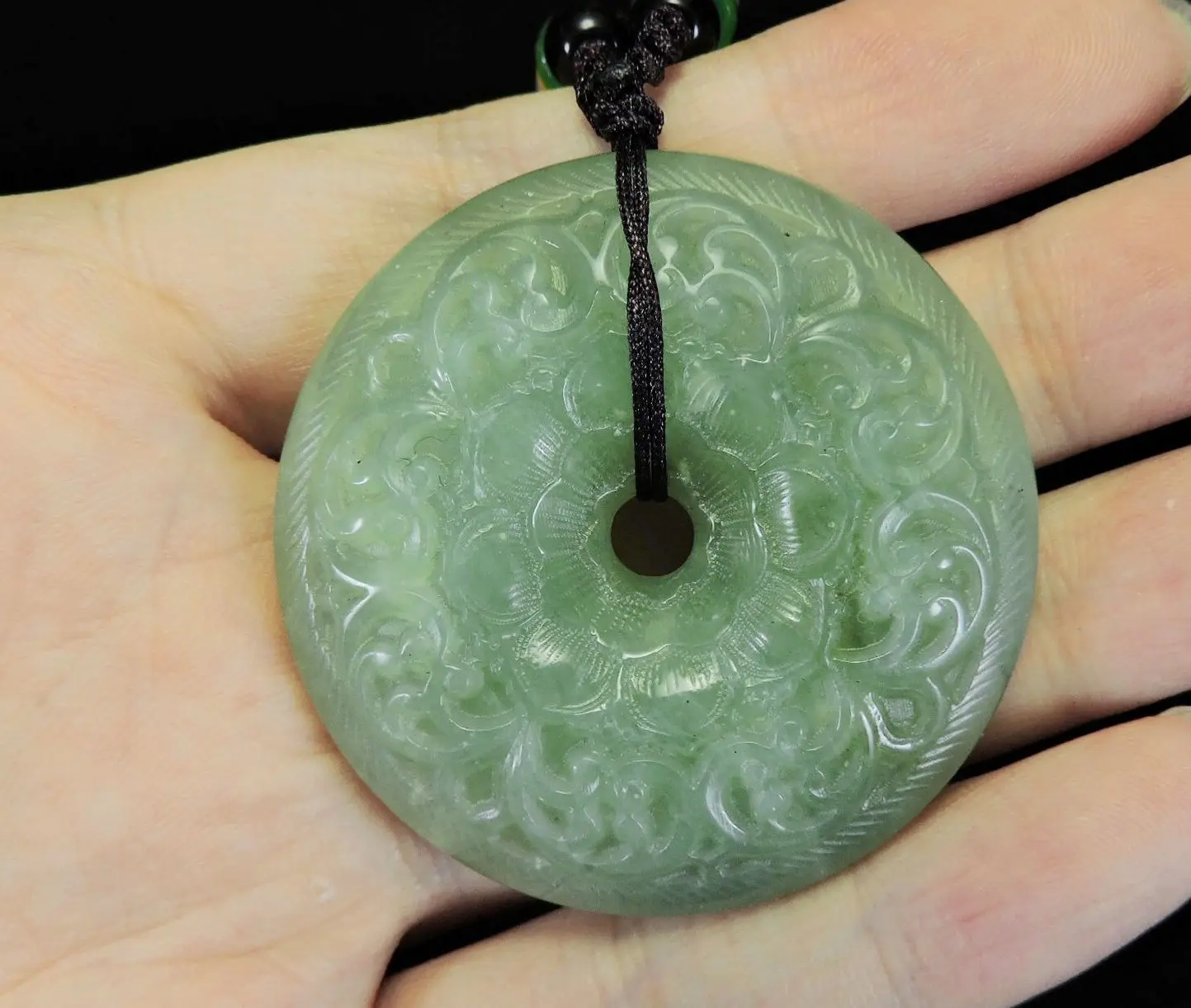 Jade Jewelry Natural Jade Pendant Necklace Hand-Carved lotus coin Jadeite Necklace Pendant Gift No Treatment 973i