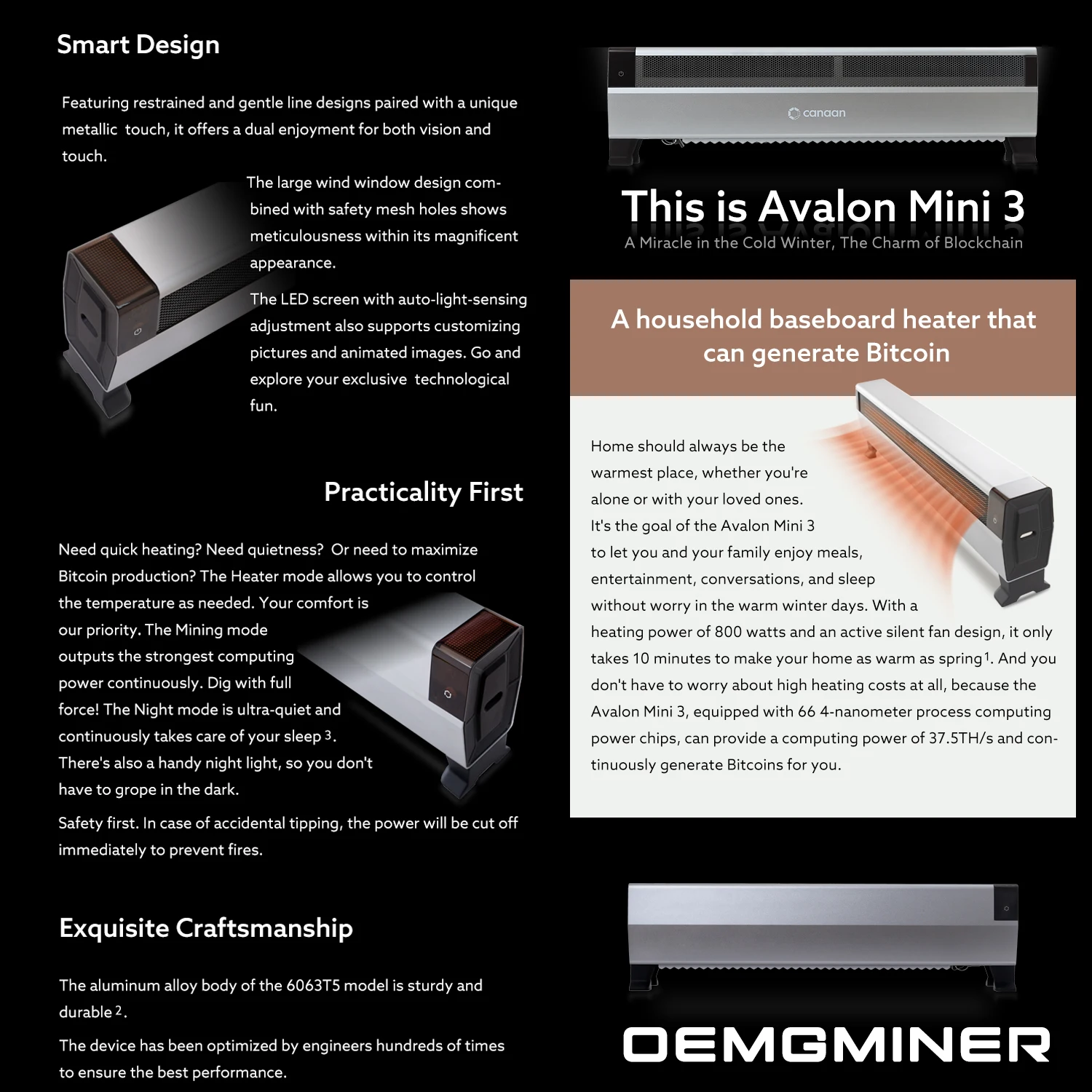 New Arrive Canaan Avalon Mini 3 37.5Th/s 800W BTC Miner Household Baseboard  Heater That Can Generate Bitcoin Shipping on March - AliExpress