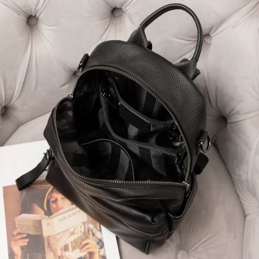 Blue Genuine Leather Women Backpack High-end Female Travel Shoulder Bag First Layer Cowhide Rucksacks for Girls School Daybacks 6