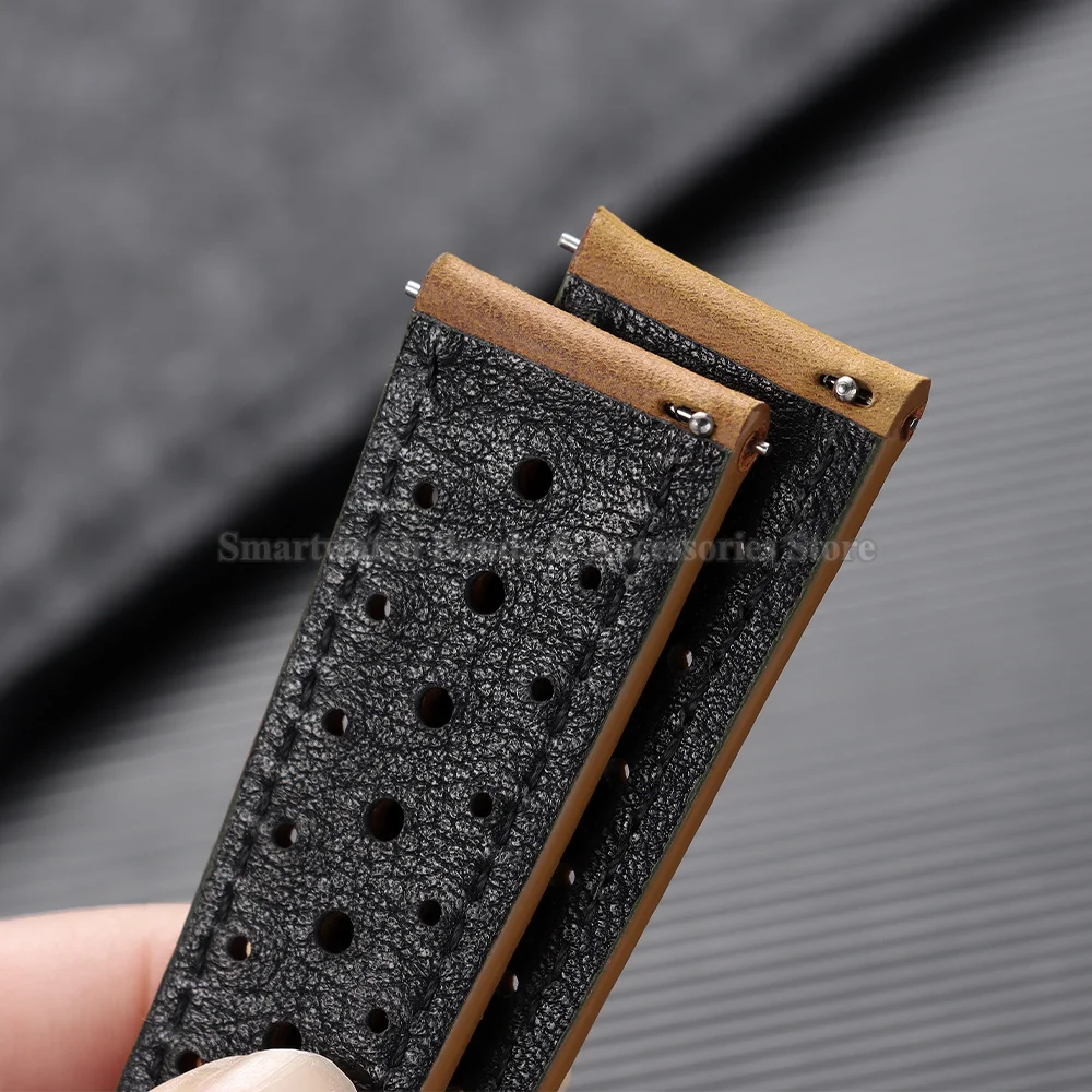 Vintage Leather Watch Strap - Universal Breathable Bracelet with Folding Buckle