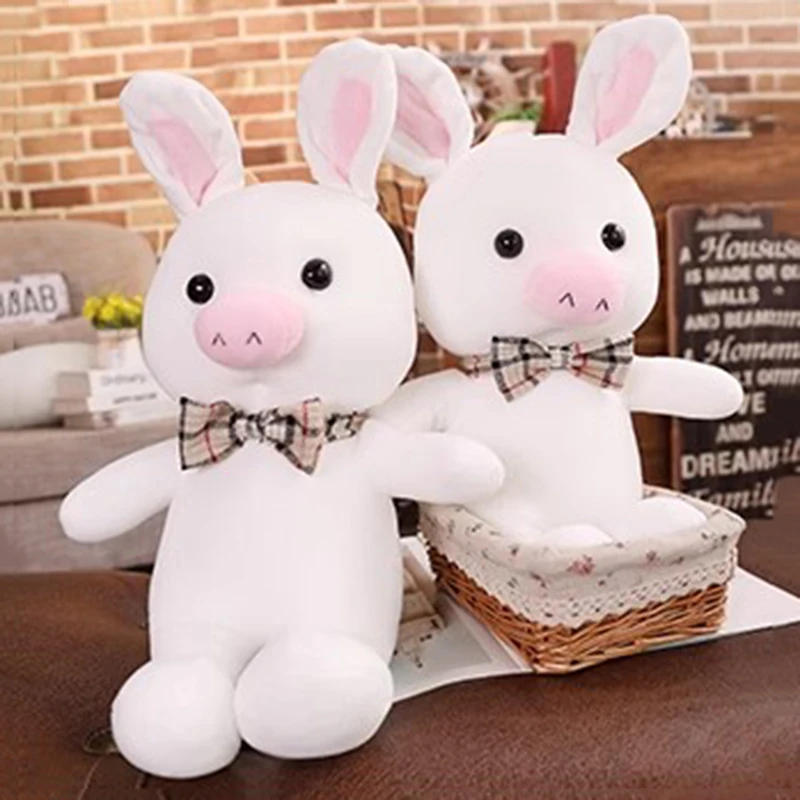 Pig Rabbit Piggy Bunny Bow Tie Plush Toy Stuffed Doll Cartoon