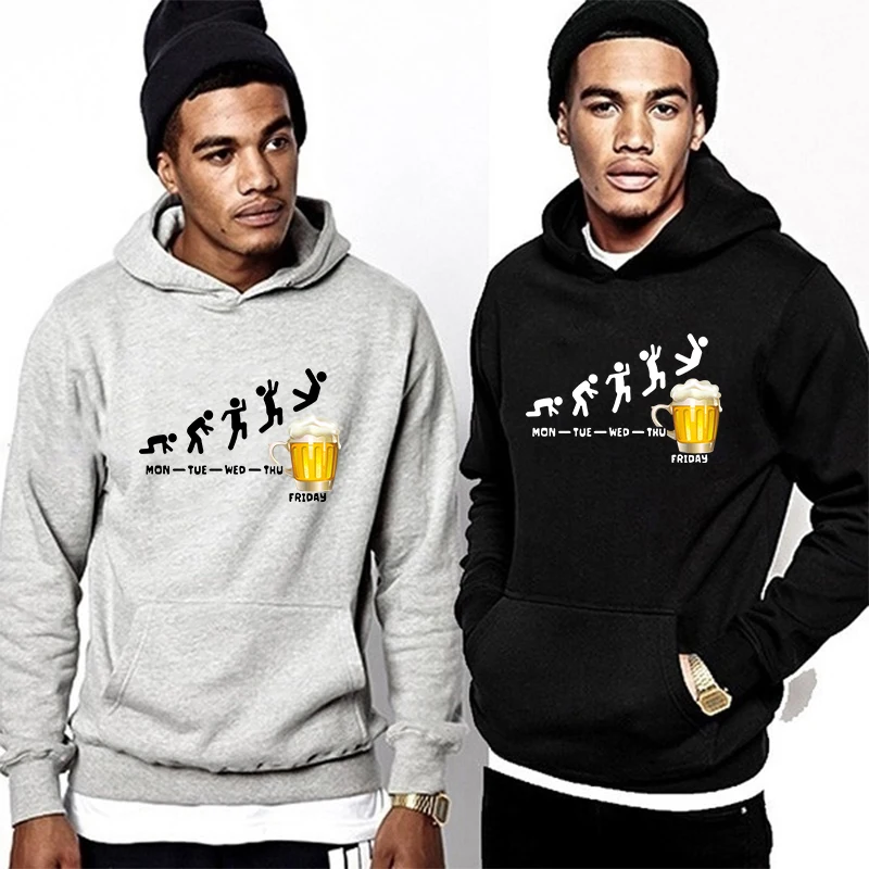 Hoodies For Men Friday Beer Funny Print Pullover Hoodies Outdoor Casual Jogging Hooded Tops Personality Pullover Sweatshirts