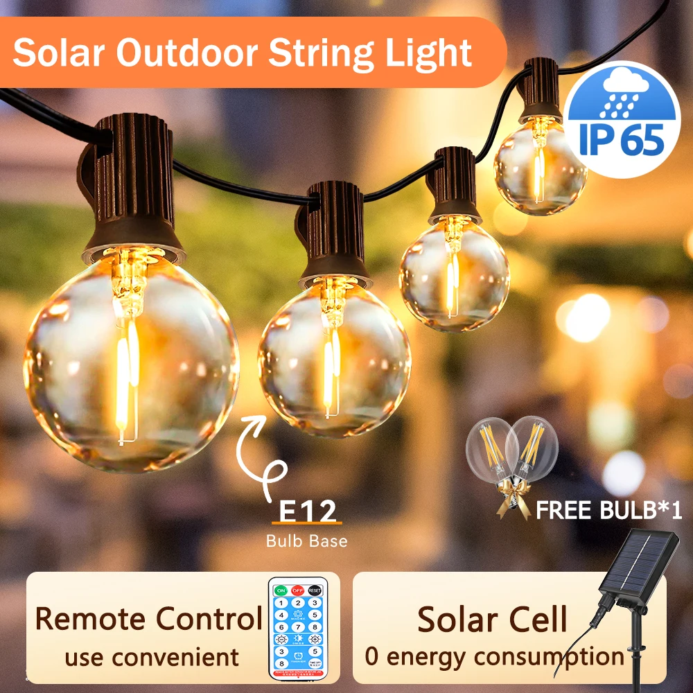 Outdoor sunlight IP65 waterproof E12 garden string lamp remote control Christmas fairy lights for yard decorative lighting
