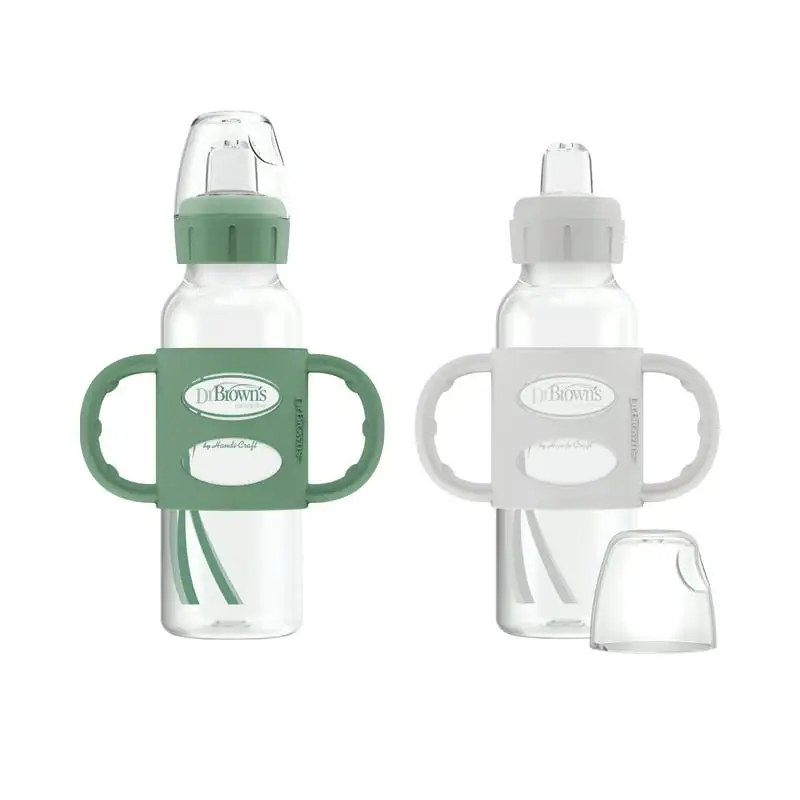 

Brown’s Milestones™ Narrow Sippy Bottle with Silicone Handles 8oz 250mL 6m+ Green and Gray 2-Pack Sublimations blanks Glass
