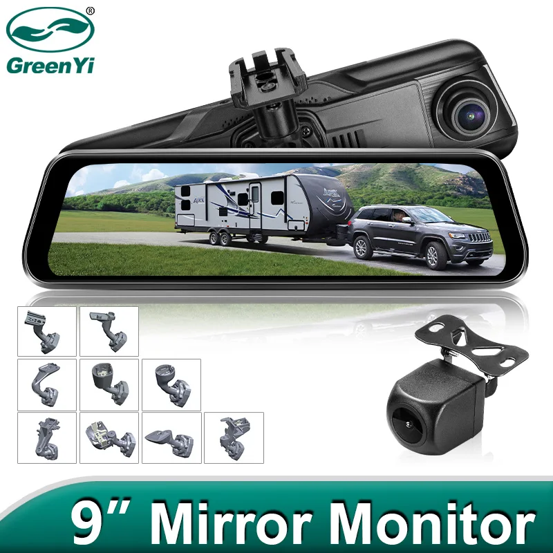GreenYi Full HD Inch Car DVR Recorder Parking Mirror Monitor