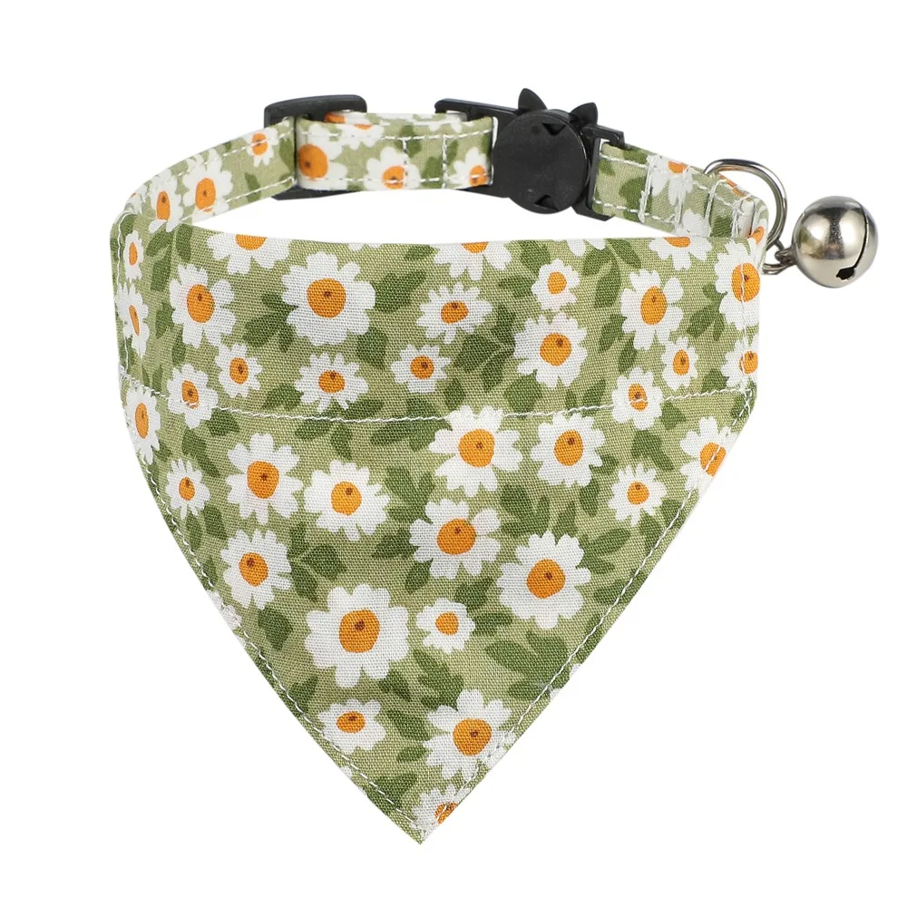 Sucado Großhandel Baumwolle Gänseblümchen Blumen Haustier Katzenhalsband Abtrünniger verstellbarer kleiner Hund Katze Bandana Schleife mit Glöckchen Neu eingetroffen – Detail 7