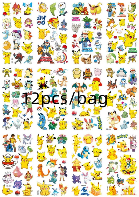 Impermeável Pokémon Tattoo Stickers, Bonito Pikachu Adesivo, Desenhos  animados engraçados, Crianças, Meninas Natal, Presente de aniversário,  recompensa Toy, 12Pcs por Saco - AliExpress