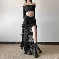 Jupe gothique années 2000, vêtements d'été pour femmes, Gyaru Kpop, Streetwear, dentelle, taille haute, décontractée, esthétique, longue, Hip Hop 4