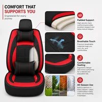 Black Red PU Leather Car Seat Covers Full Set, Universal 5-Seater Front & Rear Seat Protectors, All-Season Auto Interior Cushions for Cars, SUVs, Trucks & Vans 7