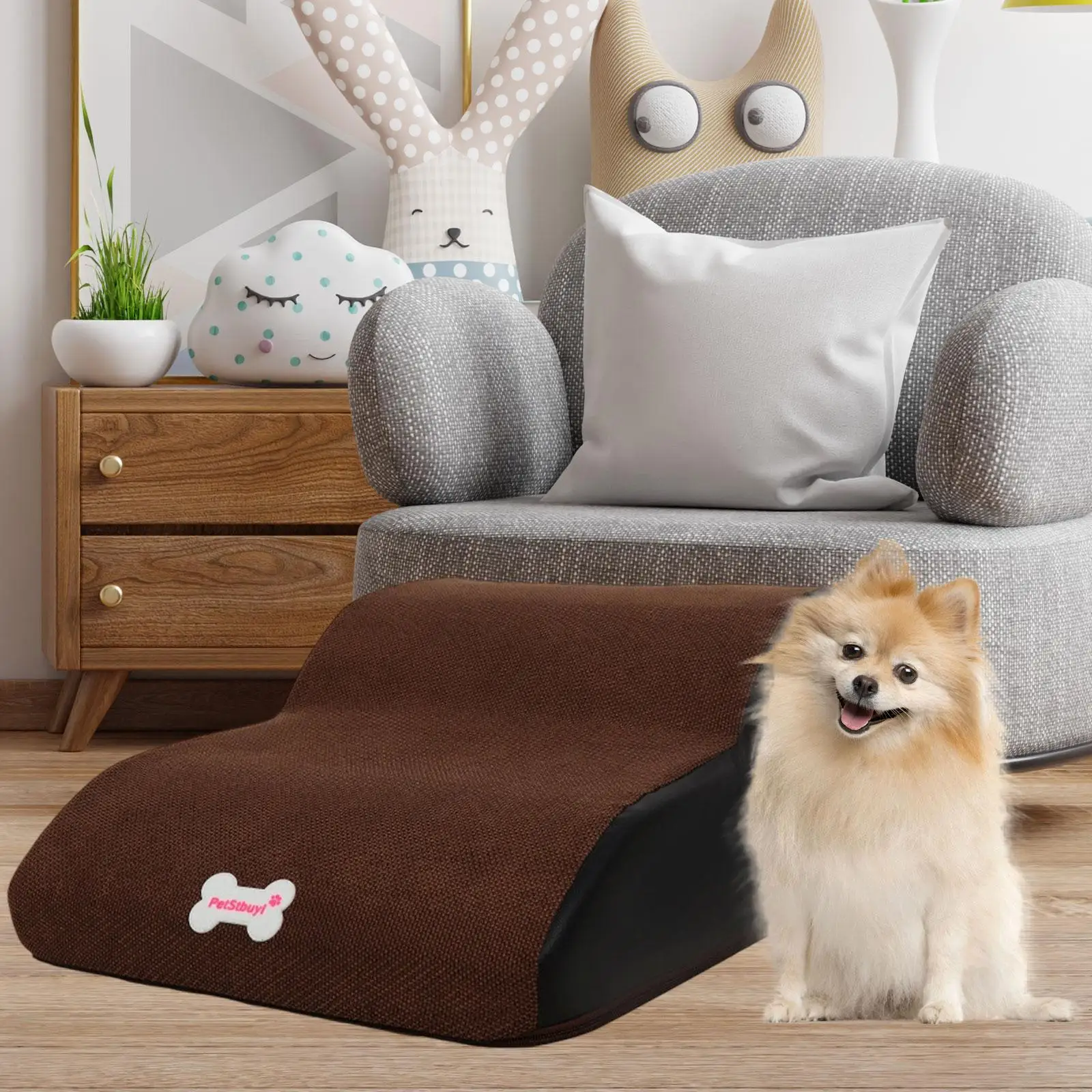 Dog Stairs with Washable Cover Soft Dog Steps for Cats Older Dogs Small Pets