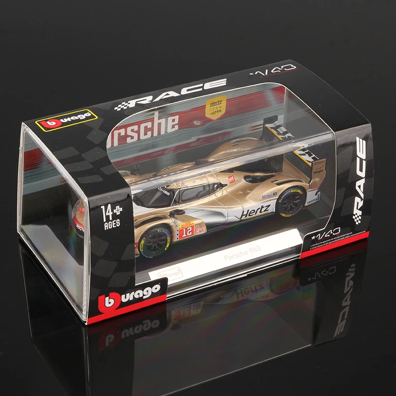 부라고 1:43 포르쉐 963 12    허츠 팀 합금 레이싱카 모델 다이캐스트 경주용 차량 장난감