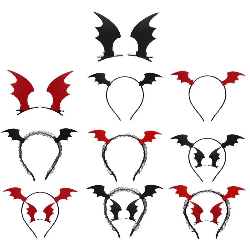 

50JB Halloween Devil Wing Hairband Goth Hair Clip Headdress Cosplay Hairband