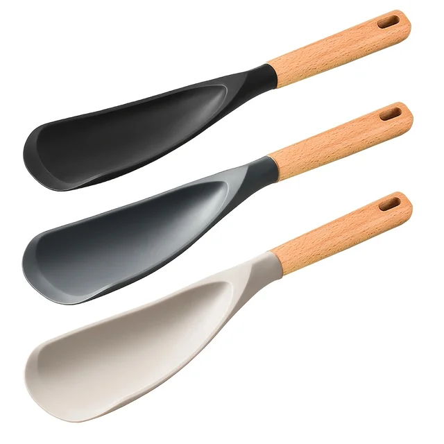 Cuillère-spatule multifonction en silicone pour ustensiles de cuisine antiadhésifs, ustensile de cuisine résistant à la chaleur avec manche en bois 1
