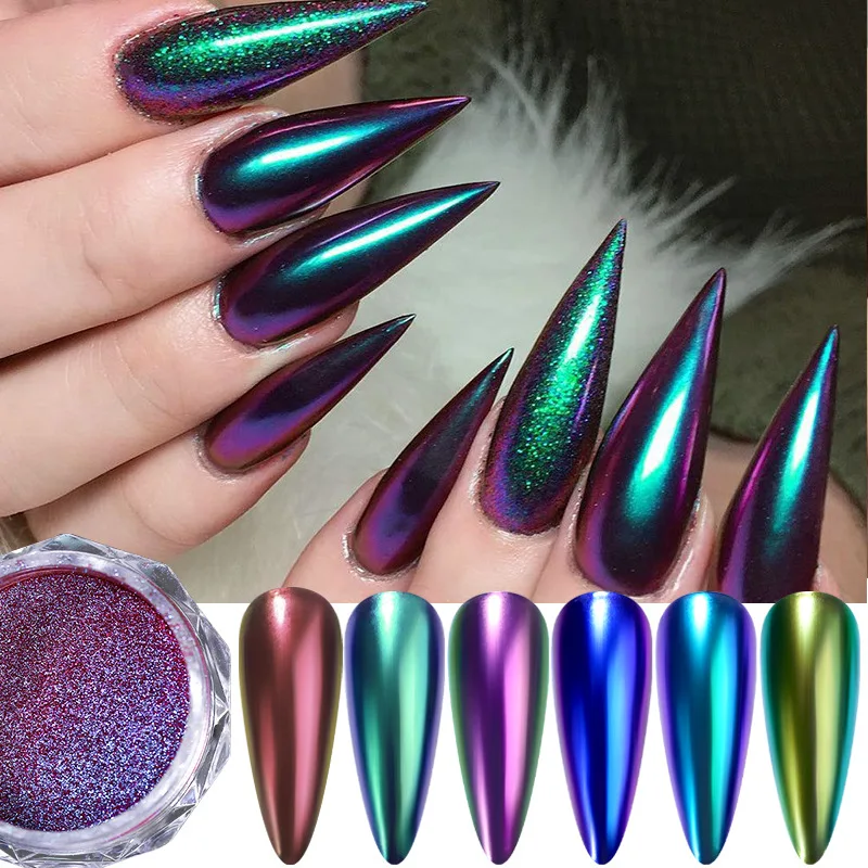 Magic Mirror Nails Powder Nail Art Glitter Decoration Metallic Mirror Effect Holographic Aurora Chameleon Pigment Powder# 1 Jars nail powder,acrylic nail powder