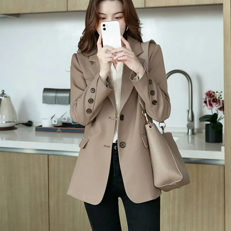 Spring Autumn Solid Korean Casual Office Lady Tailored Coat Fashion Harajuku Tops Women All Match Blusa Outerwear Female Clothes